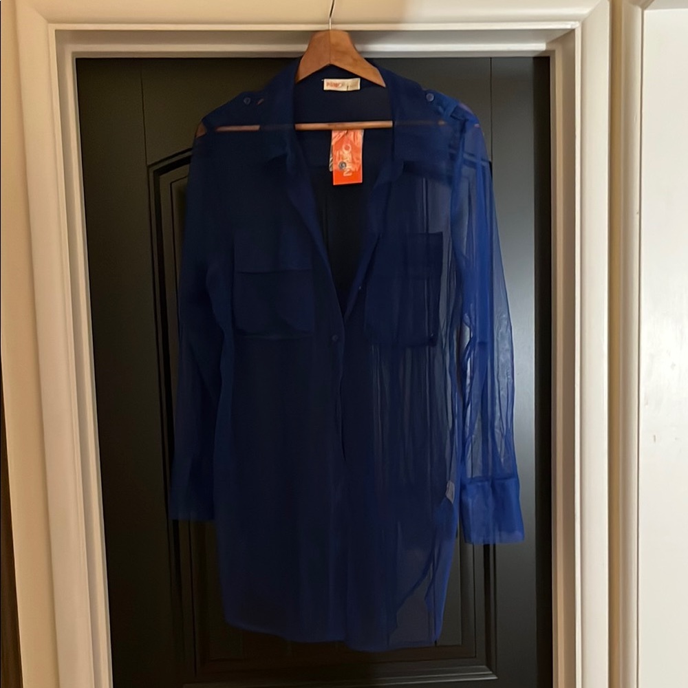 Elegant Blue Sheer Button Down Shirt